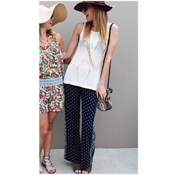 CABI | Track Star Wide Leg Navy Print Pants 8 - Picture 3 of 8